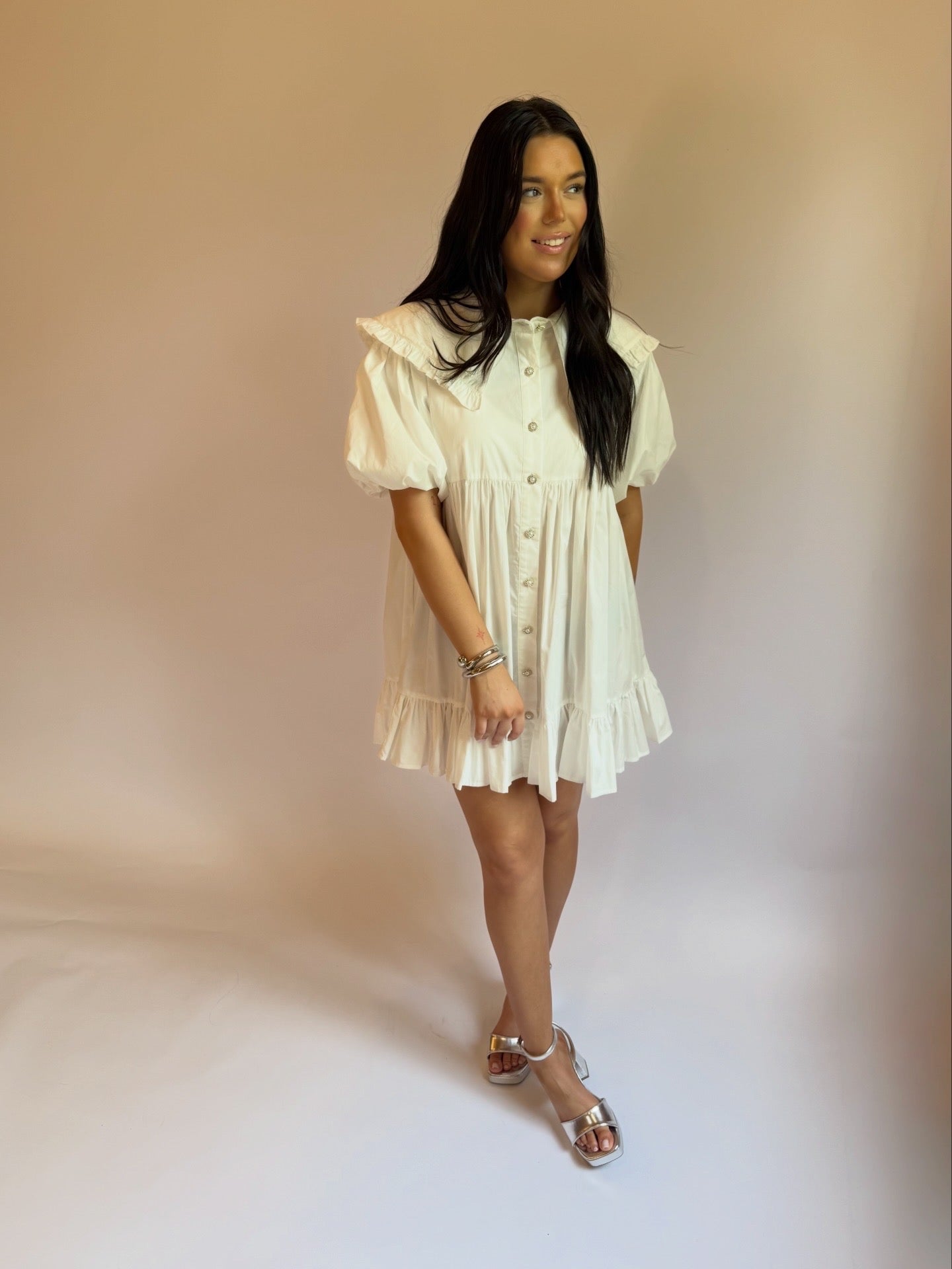 Babydoll Ruffled Collar Mini Dress - white